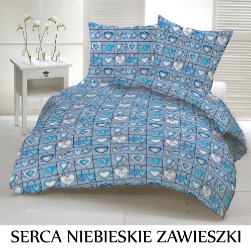 Pościel hotelowa 100% Bawełna Kora SERCA NIEBIESKIE ZAWIESZKI