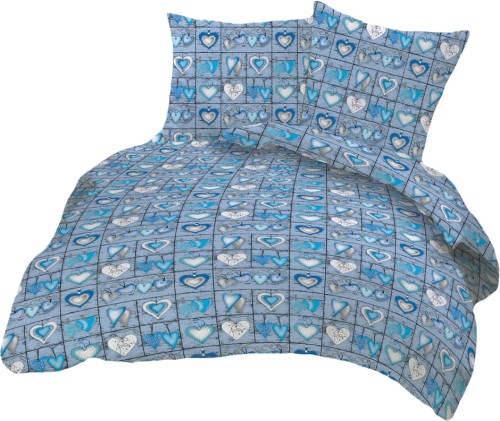 Pościel 100% BAWEŁNA KORA 140x200cm (poszwa) + 1x 70x80cm (poszewka) SERCA NIEBIESKIE ZAWIESZKI