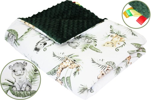 Kocyk dla dzieci i niemowląt MINKY 80x100 / 100X135 SAFARI - MINKY BUTELKOWA ZIELEŃ