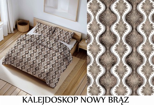 Pościel 100% BAWEŁNA Renforce 160x200cm (poszwa) + 2x 70x80cm (poszewki) Wykończenie satynowe KALEJDOSKOP NOWY BRĄZ