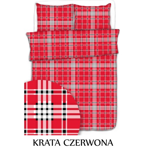 Pościel hotelowa 100% Bawełna Renforce Wykończenie Satynowe KRATA CZERWONA