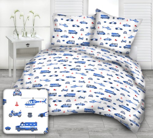 Pościel 100% BAWEŁNA Renforce 140x200cm (poszwa) + 1x 70x80cm (poszewka) Wykończenie satynowe POLICJA