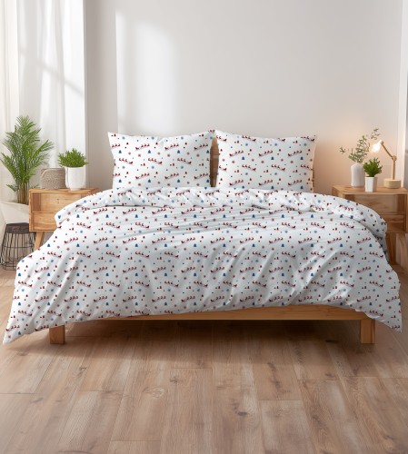 Pościel 100% BAWEŁNA Renforce 140x200cm (poszwa) + 1x 70x80cm (poszewka) Wykończenie satynowe ZAPRZĘG RENIFERÓW