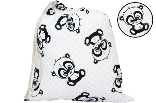 WOREK NA BUTY KAPCIE STRÓJ GIMNASTYCZNY 32x38cm DO SZKOŁY I PRZEDSZKOLA PANDA OCZY SZARE