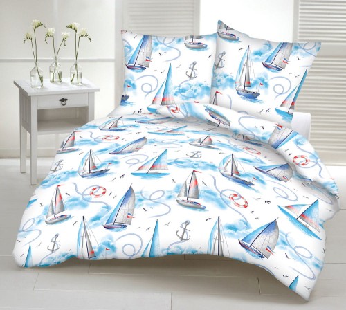 Pościel 100% BAWEŁNA Renforce 160x200cm (poszwa) + 2x 70x80cm (poszewki) Wykończenie satynowe STATKI