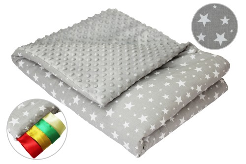 Kocyk dla dzieci i niemowląt MINKY 80x100 / 100X135 GWIAZDKI NA SZARYM - MINKY POPIEL