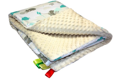 Kocyk dla dzieci i niemowląt MINKY 80x100 / 100X135 MIŚ Z LATAWCEM POPIEL - MINKY ECRU