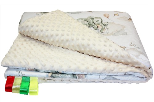 Kocyk dla dzieci i niemowląt MINKY 80x100 / 100X135 SŁOŃ Z TĘCZĄ BEŻOWY - MINKY BEŻ