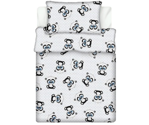 Pościel 100% BAWEŁNA Renforce DLA DZIECI 90x120cm (poszwa) + 1x 40x60cm (poszewka) Do łóżeczka Wykończenie satynowe PANDA OCZY NIEBIESKIE NA BIAŁYM