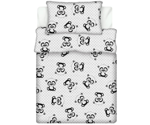 Pościel 100% BAWEŁNA Renforce DLA DZIECI 90x120cm (poszwa) + 1x 40x60cm (poszewka) Do łóżeczka Wykończenie satynowe PANDA OCZY SZARE NA BIAŁYM