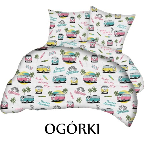 Pościel 100% BAWEŁNA Renforce 140x200cm (poszwa) + 1x 70x80cm (poszewka) Wykończenie satynowe OGÓRKI