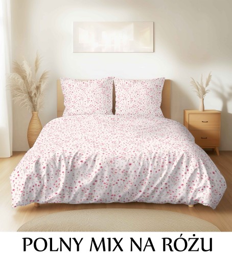 Pościel hotelowa 100% Bawełna Renforce Wykończenie Satynowe POLNY MIX NA RÓŻU