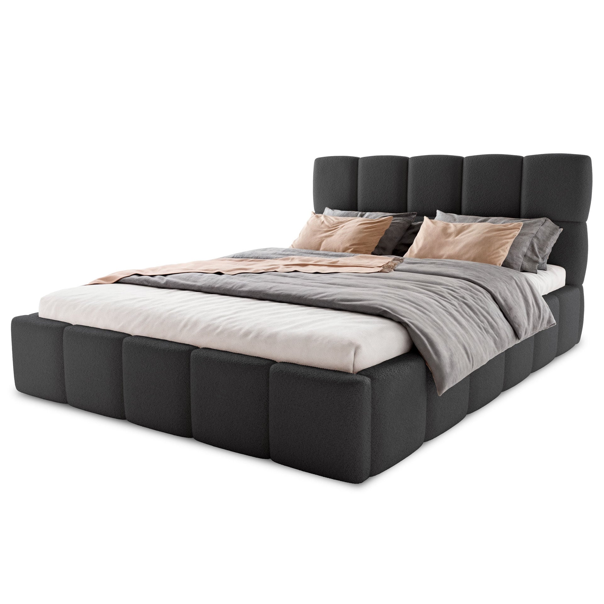 Łóżko Tapicerowane Nibo Boucle 140X200 Czarne