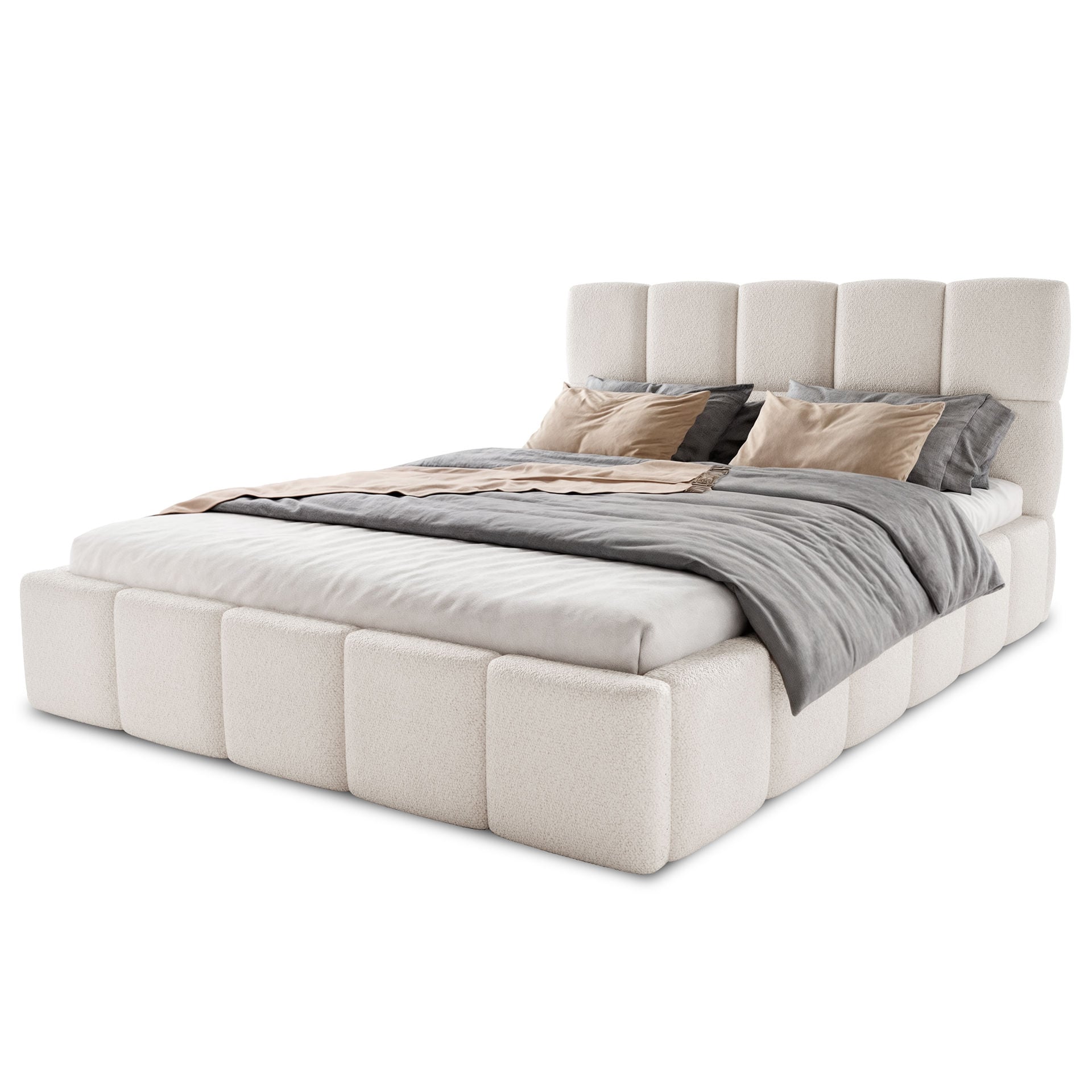 Łóżko Tapicerowane Nibo Boucle 160X200 Jasnoszare