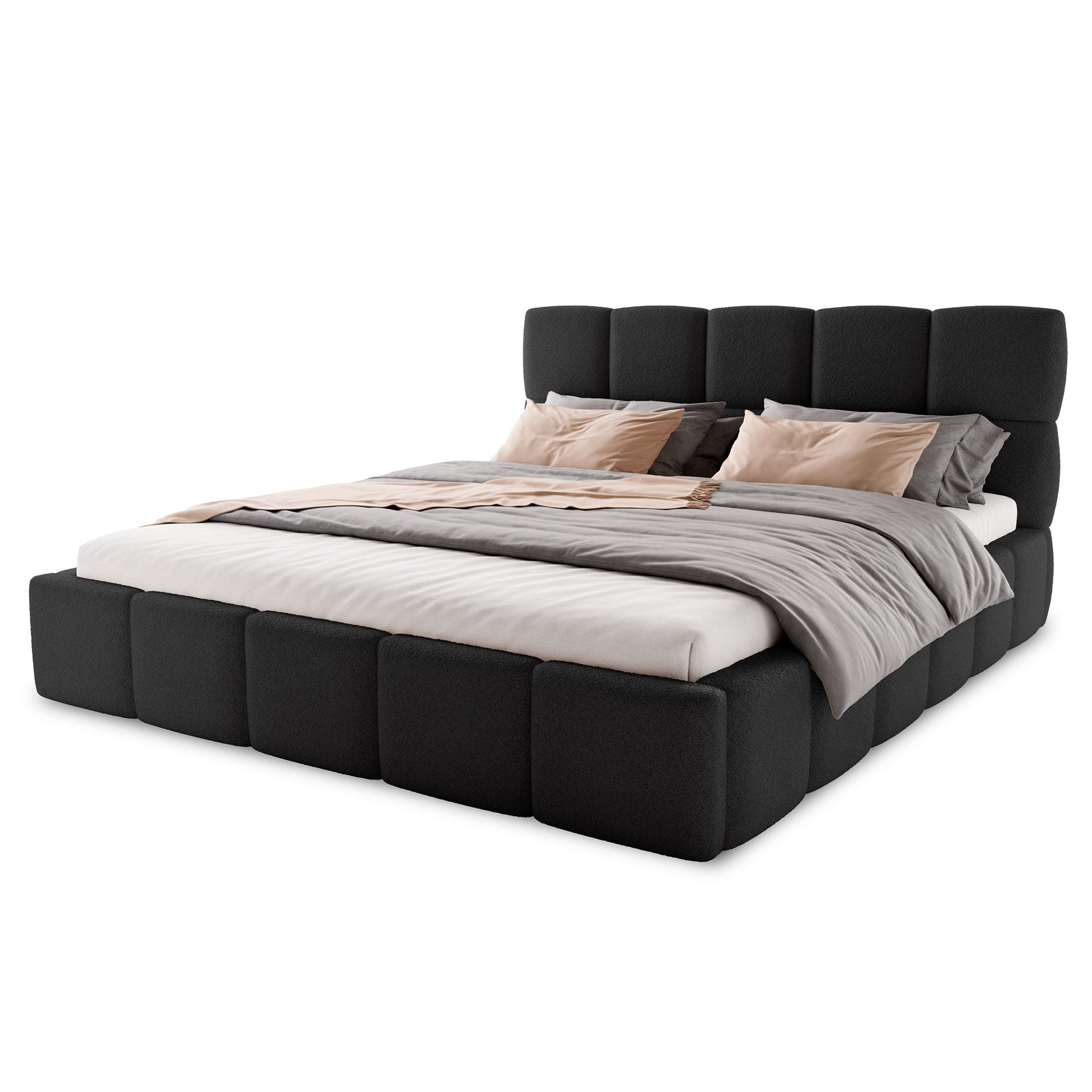 Łóżko Tapicerowane Nibo Boucle 180X200 Czarne