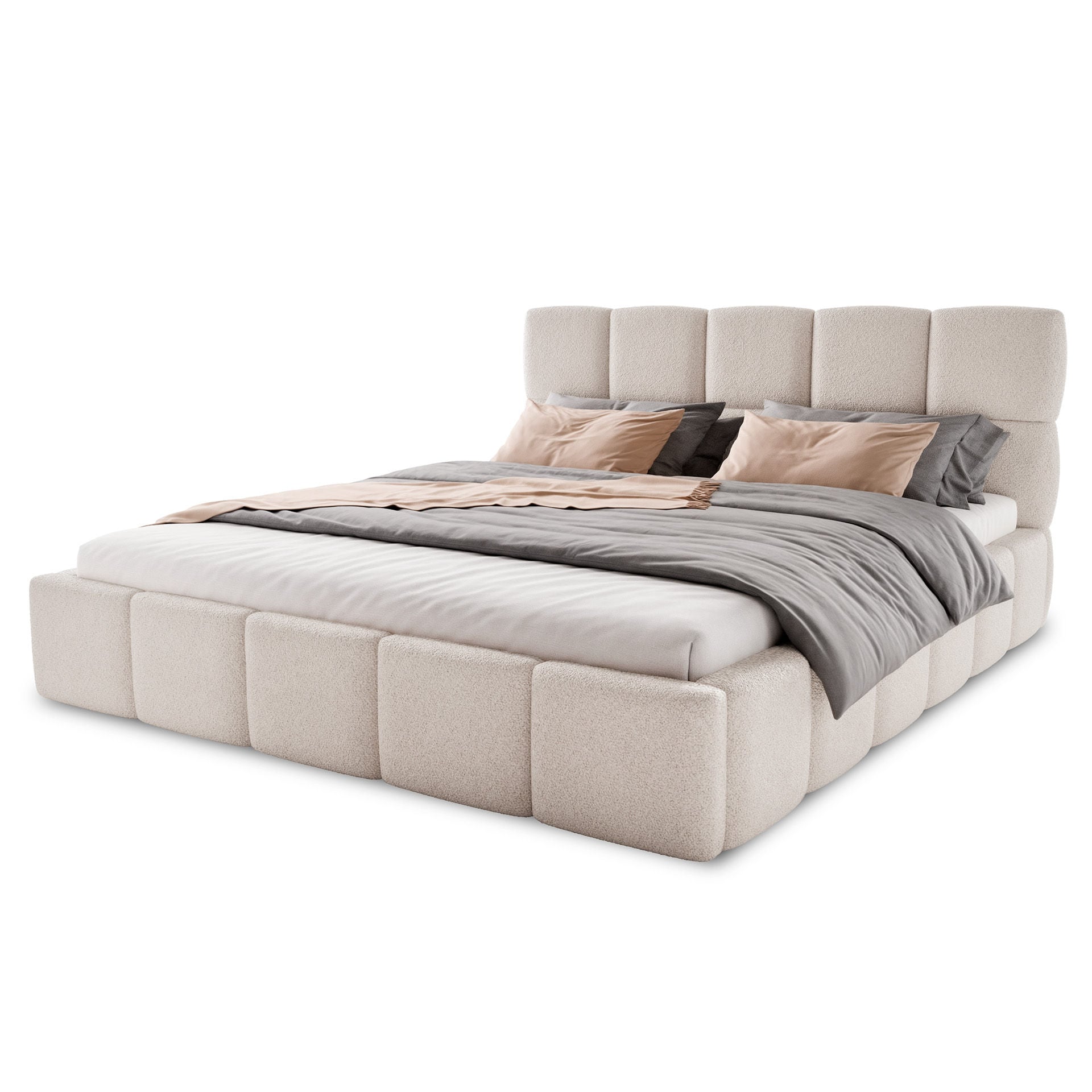 Łóżko Tapicerowane Nibo Boucle 180X200 Jasnoszare