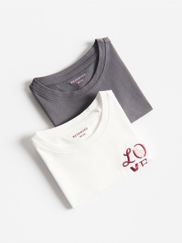 Reserved - Bawełniany t-shirt z haftem 2 pack - wielobarwny