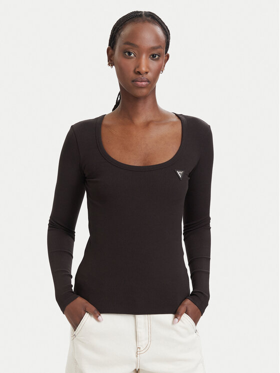 Guess Bluzka V4BP07 K8RT2 Brązowy ciemny Slim Fit
