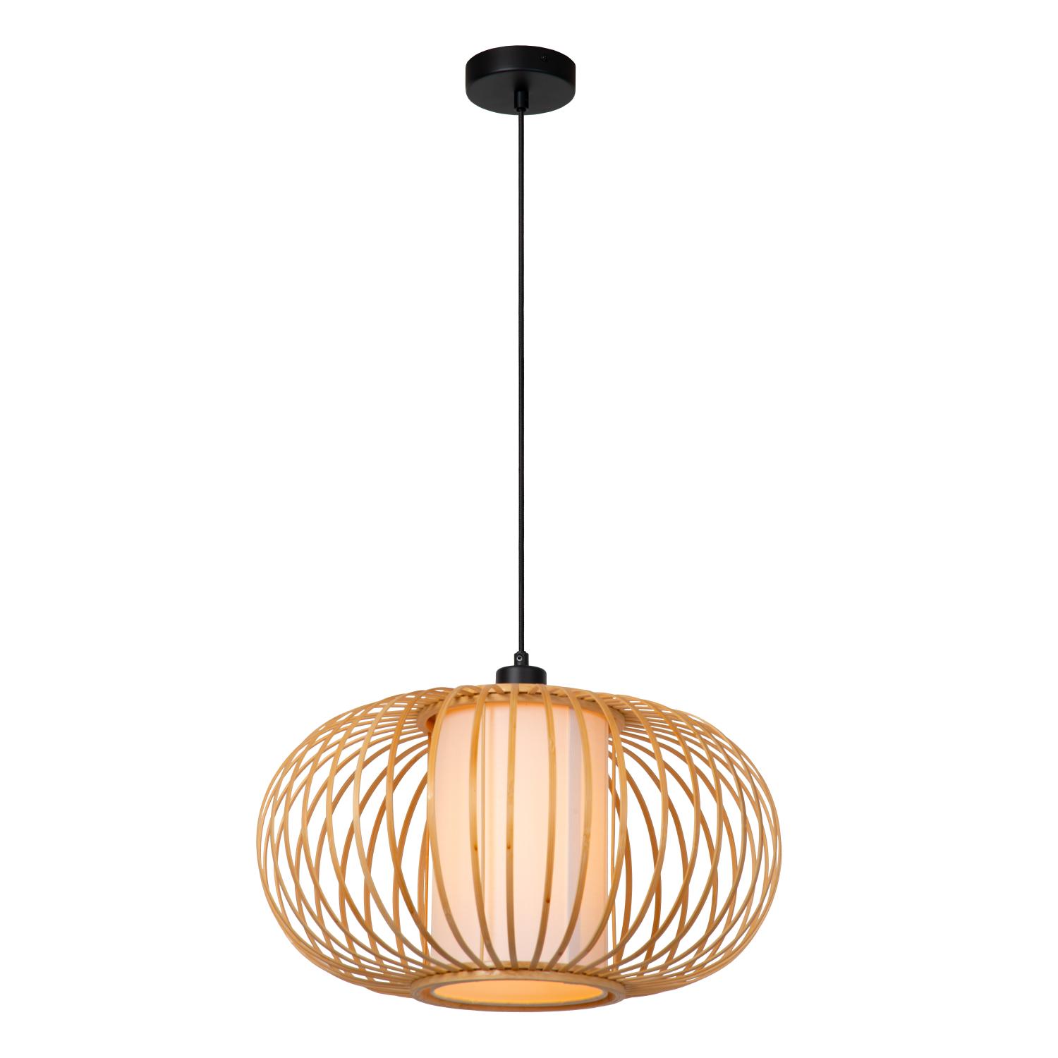 THULINE lampa wisząca bambusowa 45cm z białym abażurem 1xE27 LUCIDE 05457/45/72