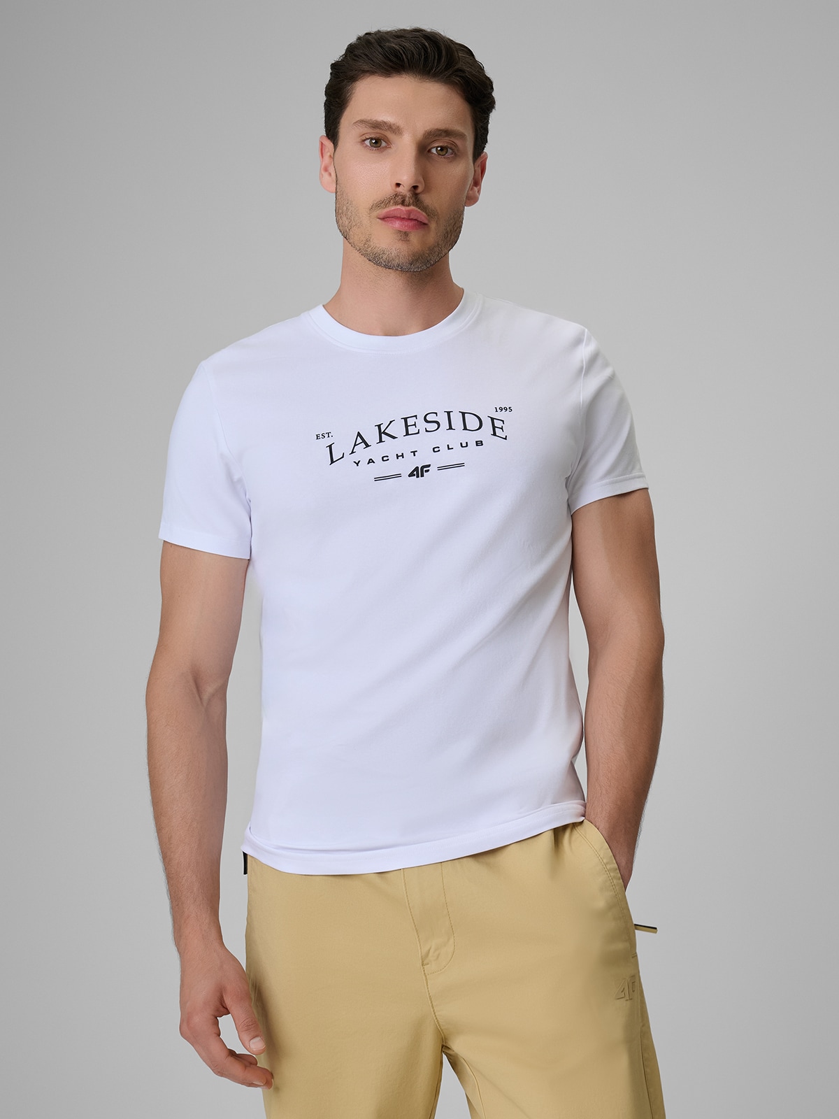 4F T-shirt regular z nadrukiem męski - biały M