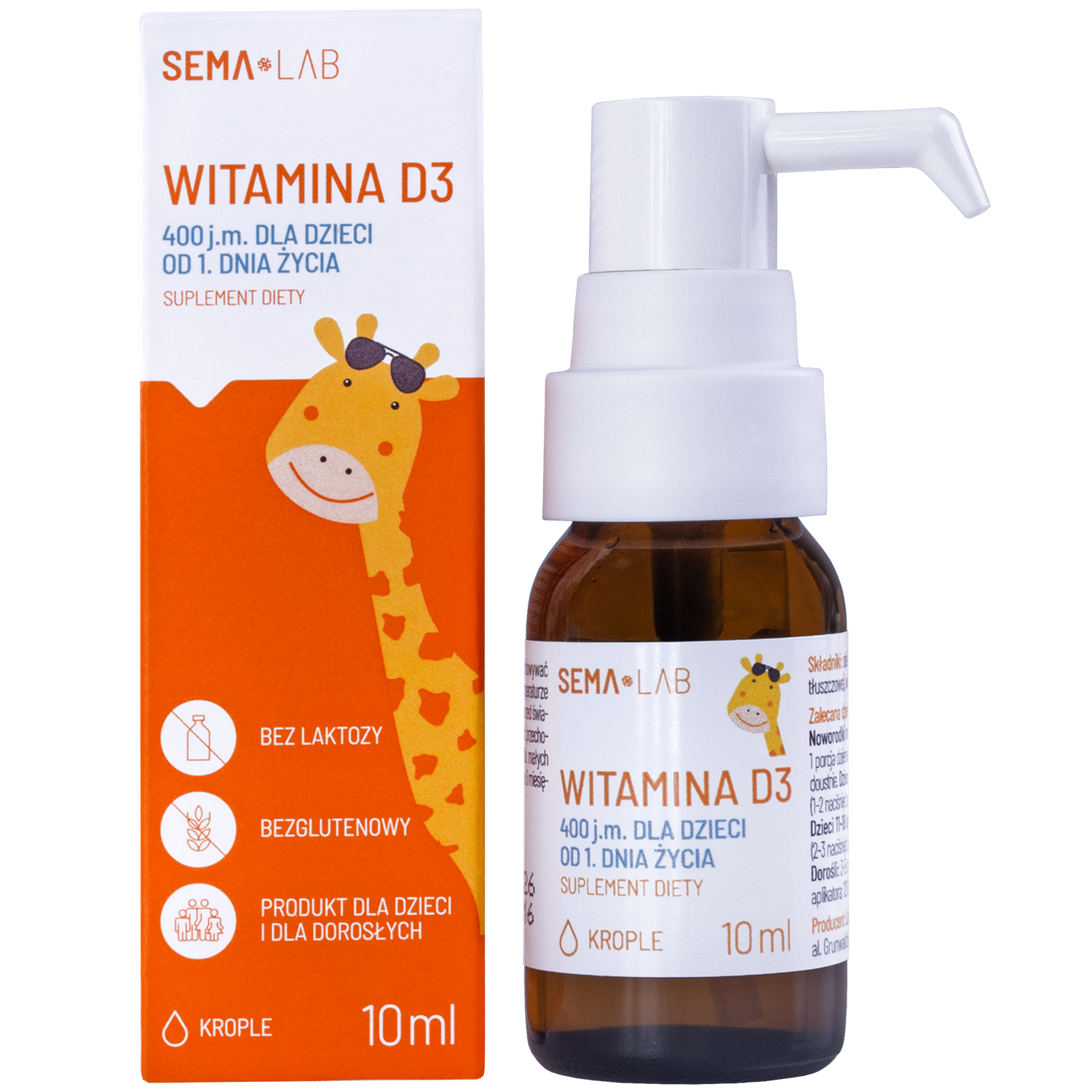 SEMA Lab Witamina D3 400 j.m. dla dzieci od 1 dnia życia, krople, 10 ml