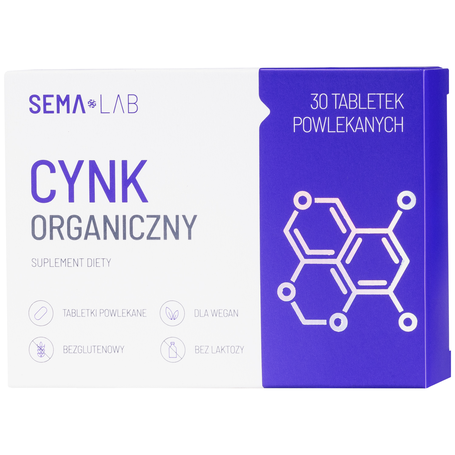 SEMA Lab Cynk organiczny, 30 tabletek powlekanych