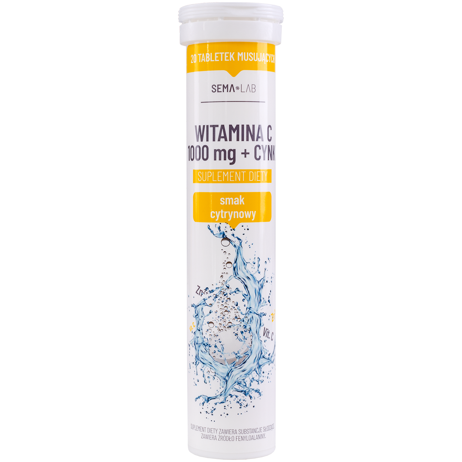 SEMA Lab Witamina C 1000 mg + Cynk, smak cytrynowy, 20 tabletek musujących