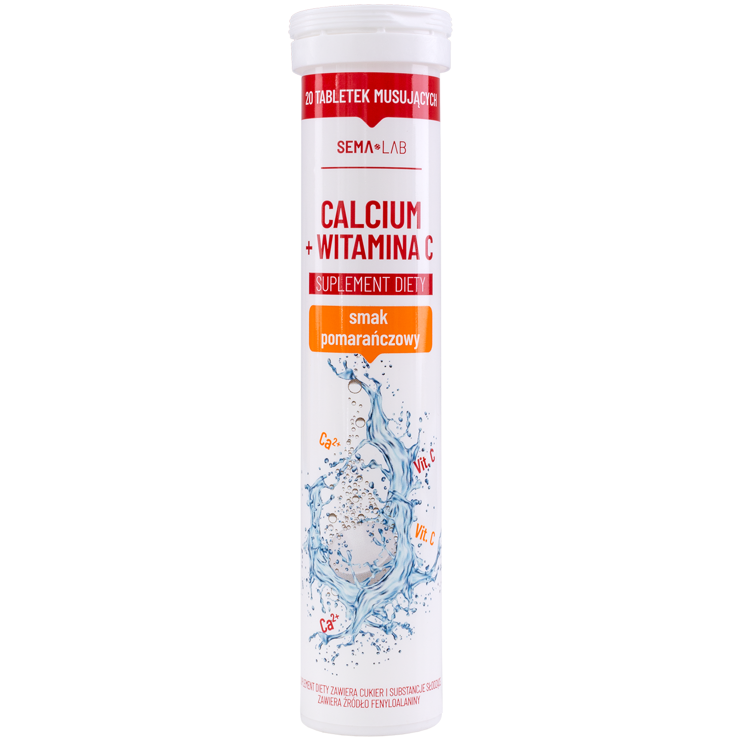 SEMA Lab Calcium + Witamina C, smak pomarańczowy, 20 tabletek musujących