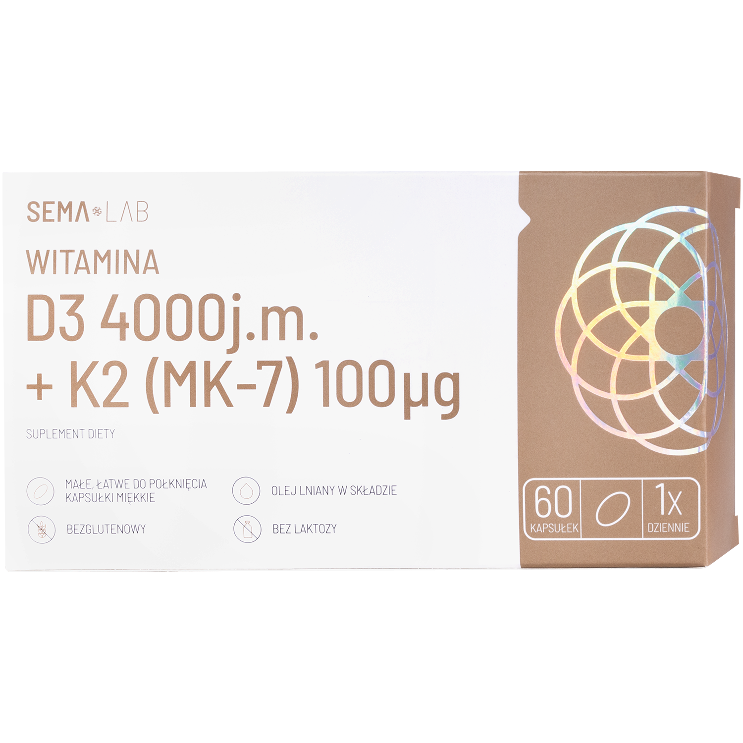 SEMA Lab Witamina D3 4000 j.m + K2 (MK-7) 100 µg, 60 kapsułek miękkich
