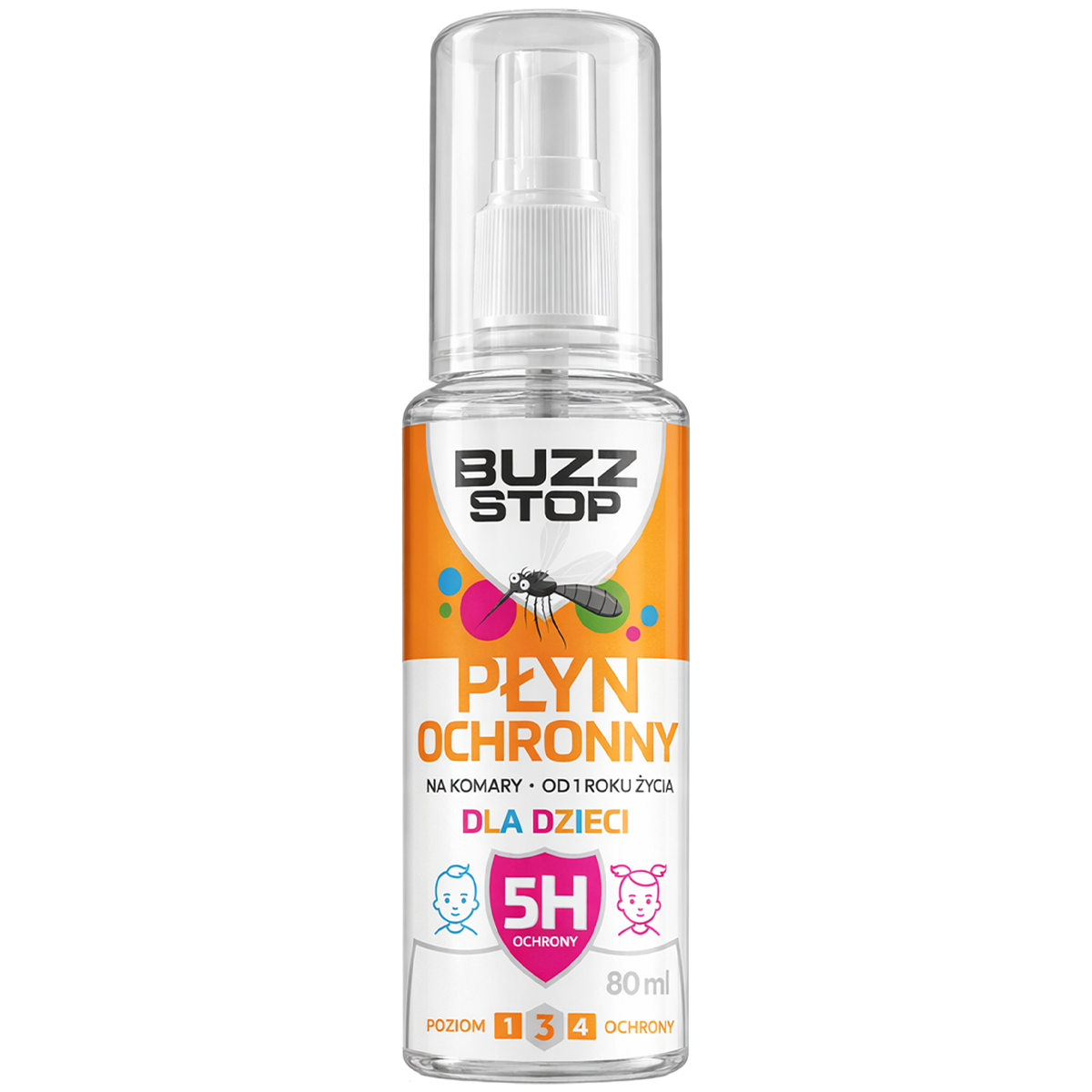 BuzzStop, płyn ochronny na komary, kleszcze i meszki, dla dzieci, od 1 roku, 80 ml