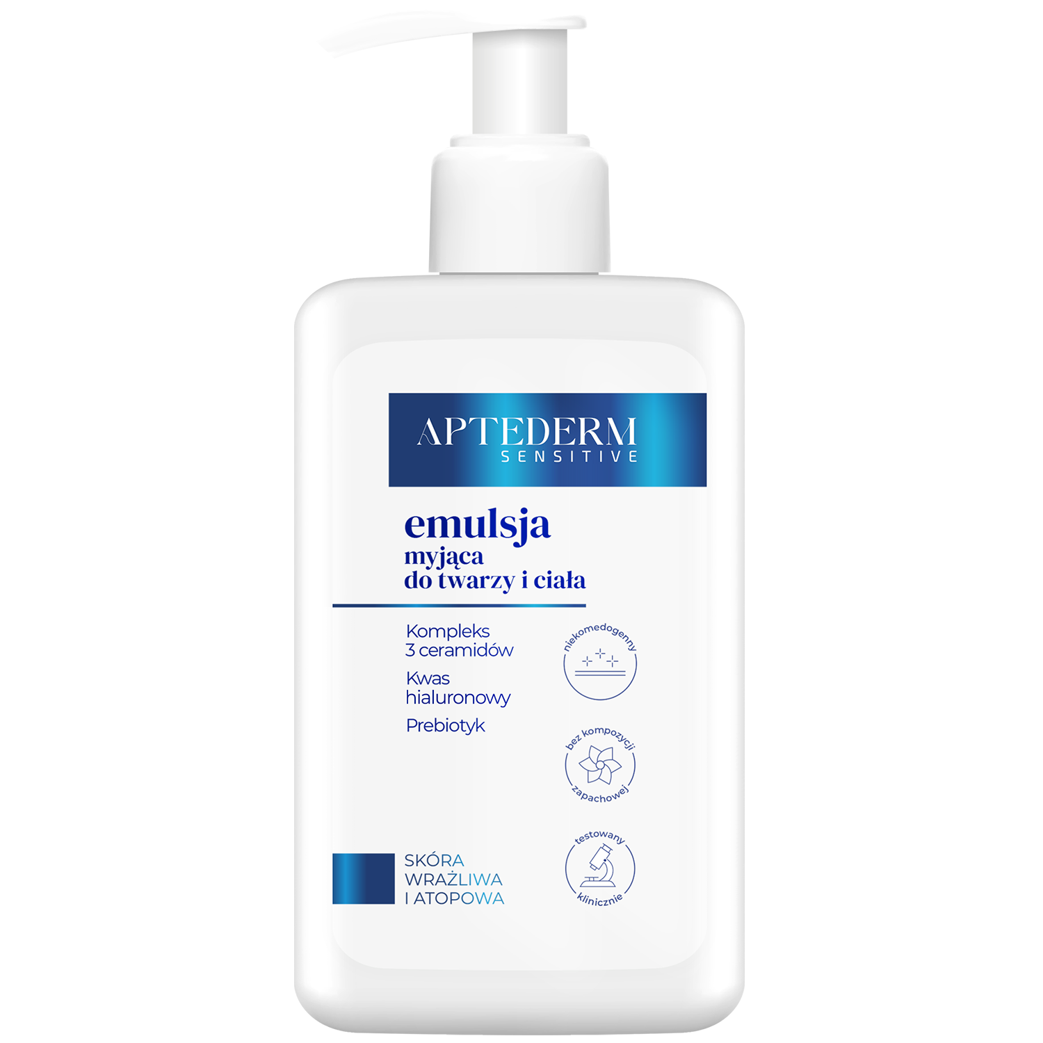Aptederm Sensitive, emulsja myjąca do twarzy i ciała, skóra wrażliwa i atopowa, 400 ml