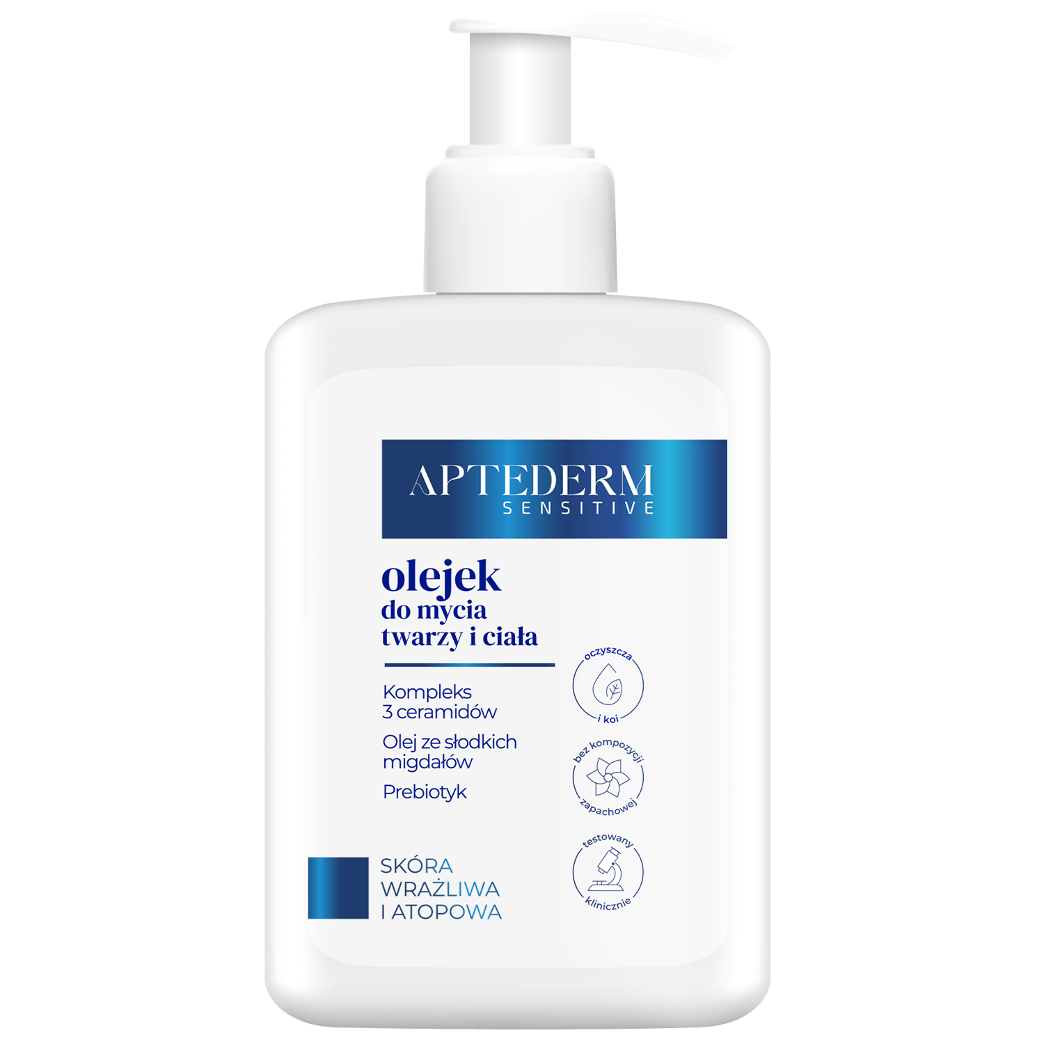 Aptederm Sensitive, olejek do mycia twarzy i ciała, skóra wrażliwa i atopowa, 250 ml