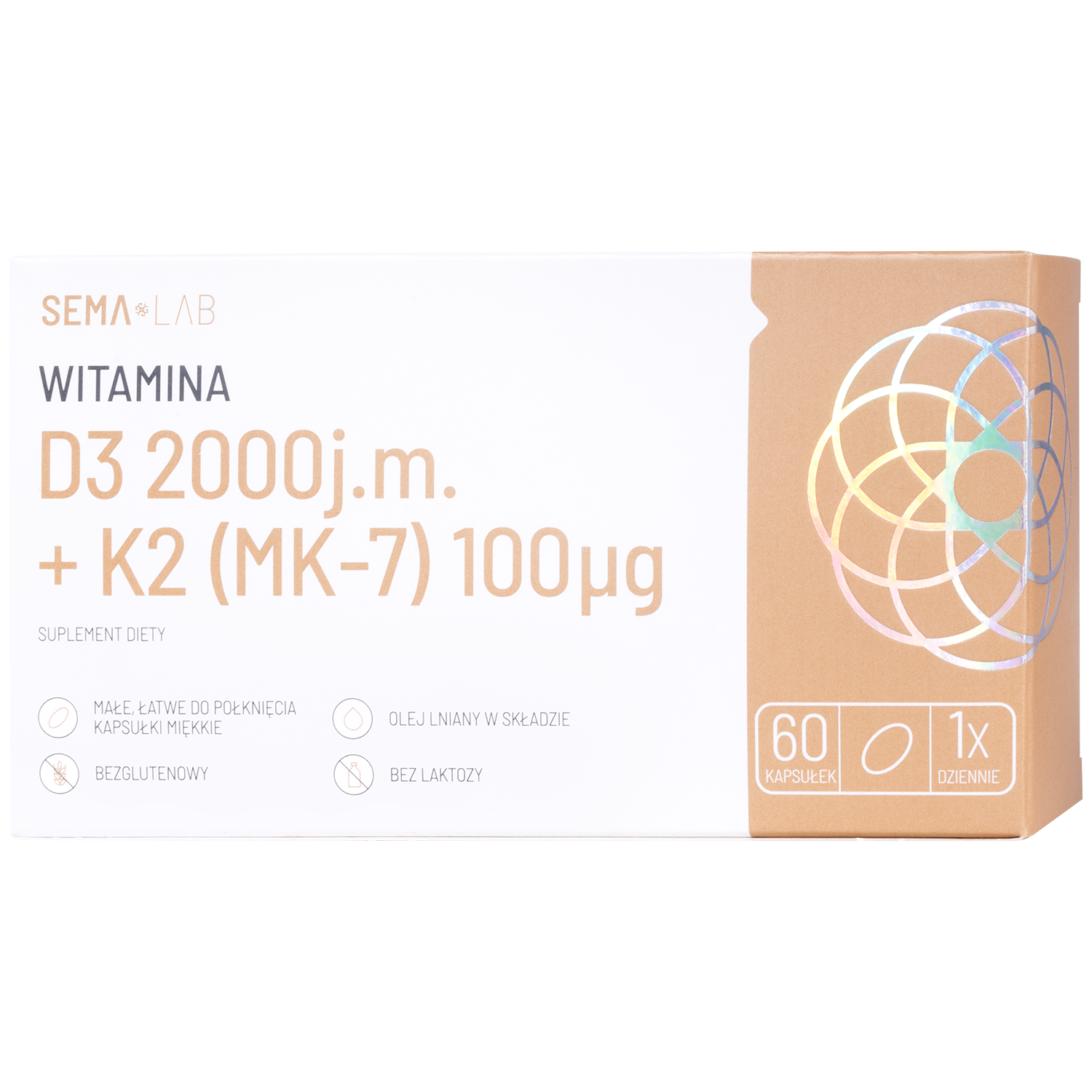 SEMA Lab Witamina D3 2000 j.m + K2 (MK-7) 100 µg, 60 kapsułek miękkich