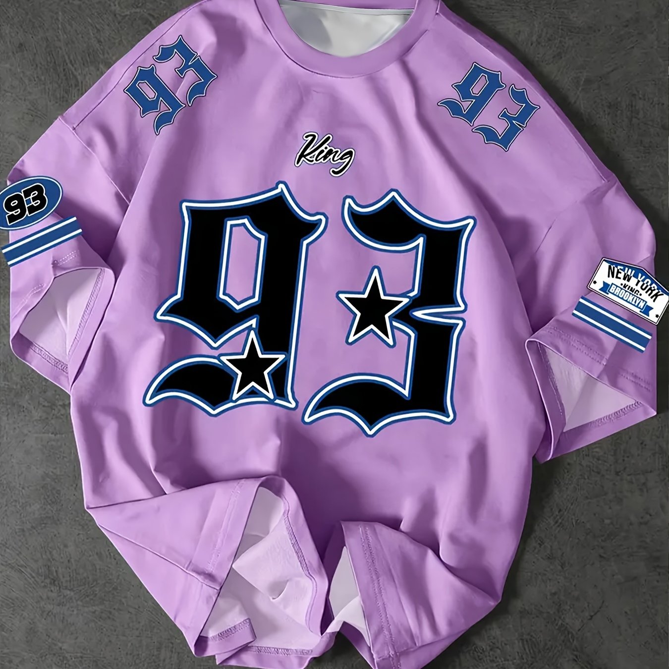 TEMU Koszulka Męska z Nadrukiem - Pastelowa z Wyróżniającymi Się Cyframi '93' i Gwiazdą, Napis KING - Lekka Koszulka Letnia na Siłownię, Streetwear,