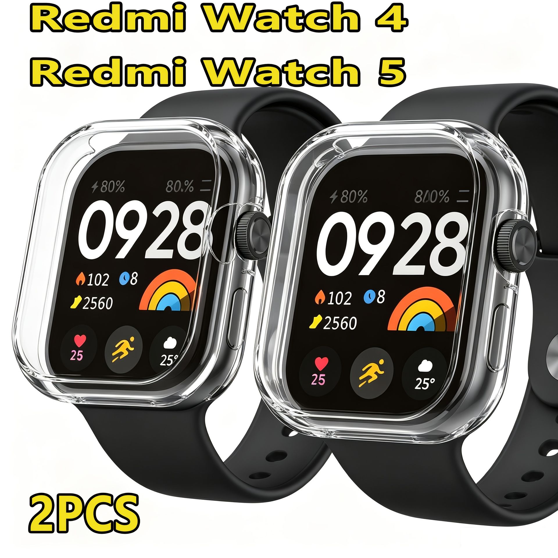 TEMU Watch 4 Watch 5 Etui 2 sztuki Zestaw, Łatwy Modny Pokrowiec Ochronny, Transparentny Pasuje do Wszystkiego