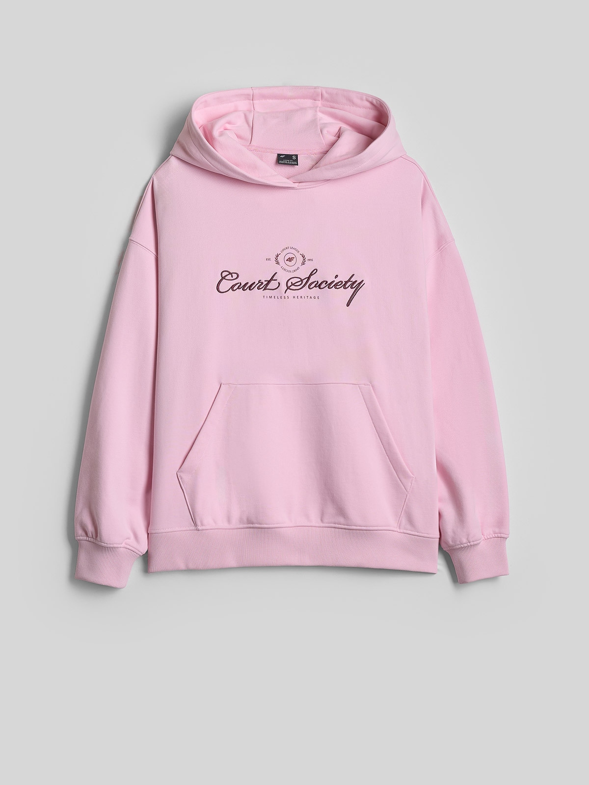 4F Bluza dresowa loose z kapturem damska - różowa XS
