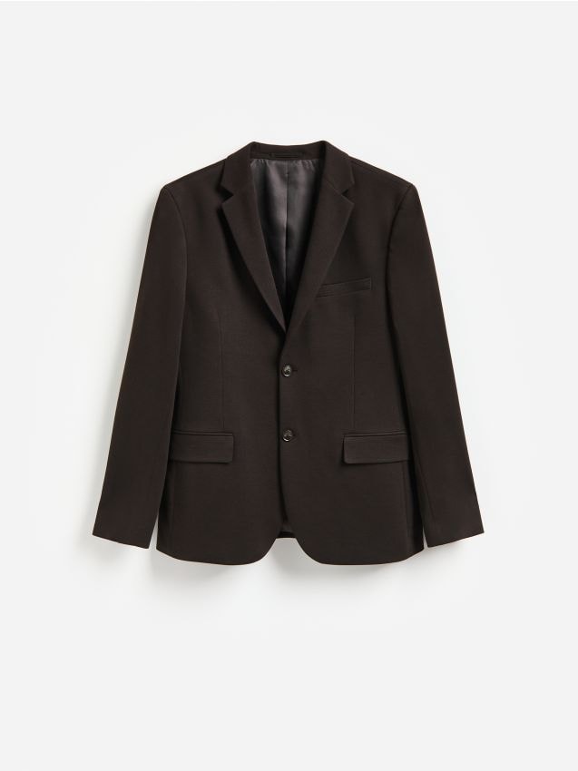 Reserved - Marynarka slim fit z dodatkiem wiskozy - ciemnobrązowy