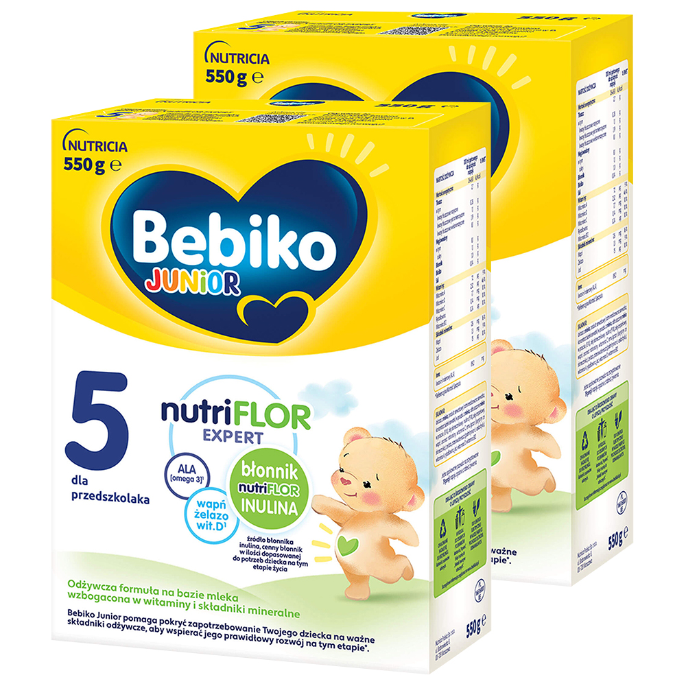 Zestaw Bebiko Junior 5 Nutriflor Expert, odżywcza formuła na bazie mleka, dla przedszkolaka, 2 x 550 g