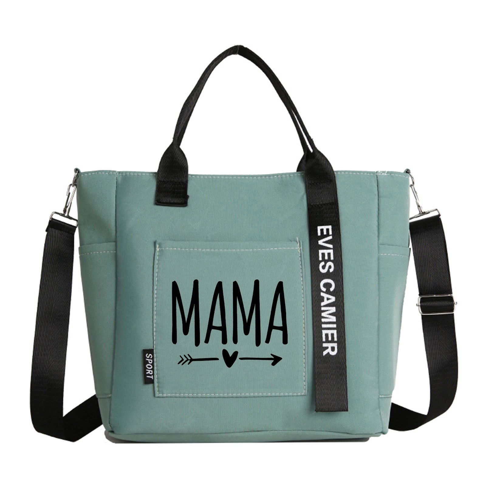 TEMU Damska torba tote z nadrukiem MAMA z wieloma kieszeniami i regulowanym paskiem na ramię typu crossbody - Odpinana torba na ramię odpowiednia do