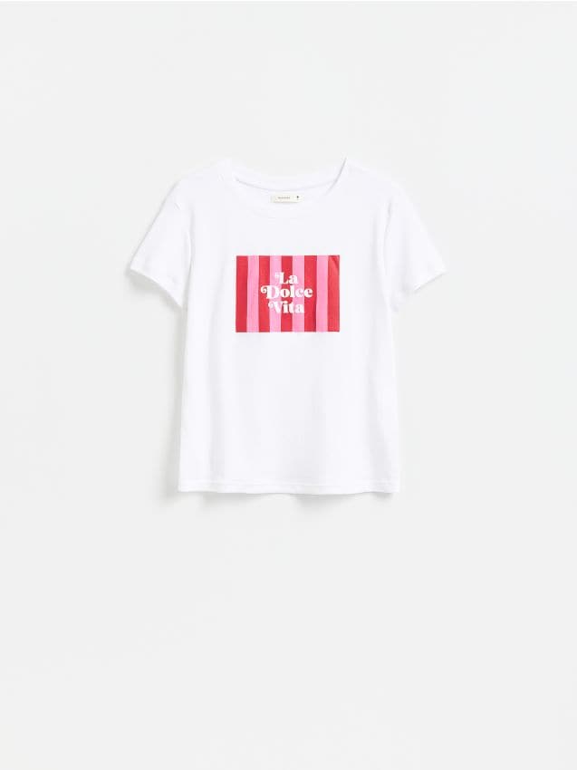 Reserved - Bawełniany t-shirt z nadrukiem - biały