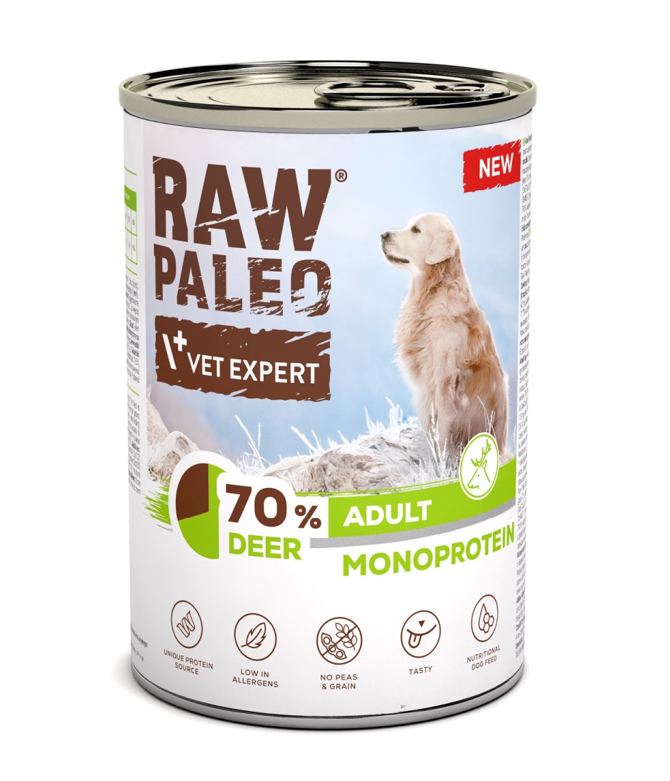 RAW PALEO Monoprotein Deer Adult 400g z mięsem jelenia, mokra karma dla psów