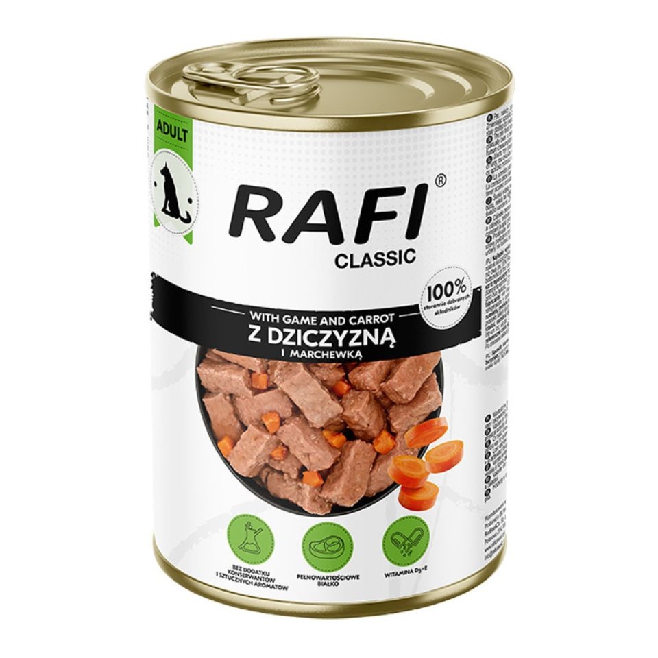 RAFI Classic Dziczyzna i marchewka w sosie 1240 g mokra karma dla psów wszystkich ras