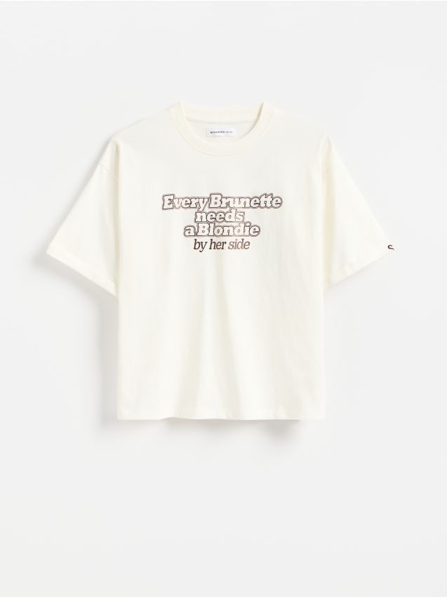 Reserved - T-shirt z nadrukiem - złamana biel