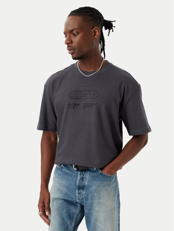 G-Star Raw T-Shirt Globes D28920-E508 Szary ciemny Relaxed Fit