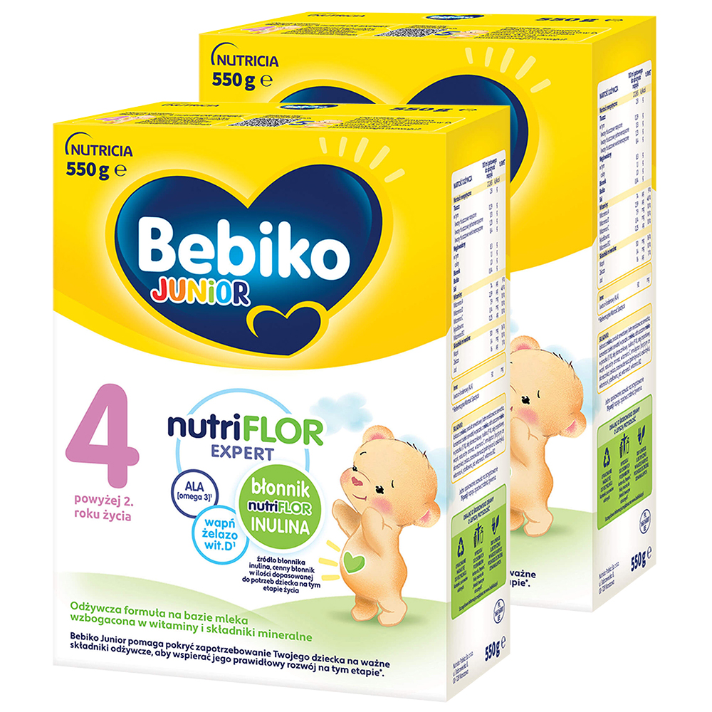 Zestaw Bebiko Junior 4 Nutriflor Expert, odżywcza formuła na bazie mleka, powyżej 2 roku, 2 x 550 g