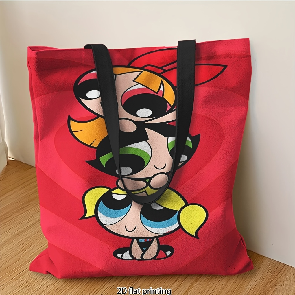 TEMU 1 szt. Torba WB The Powerpuff Tote, odpowiednia na prezenty na Halloween/Boże Narodzenie, Bros. & nadruk (Bąbelka, Mary), miękka składana torba