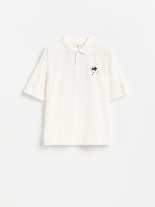 Reserved - Koszulka polo z nadrukiem - złamana biel
