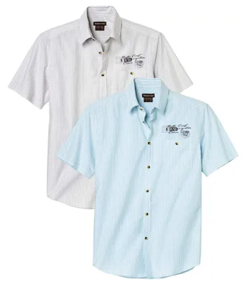 Zestaw 2 koszul z krótkim rękawem w paski Mężczyzna Atlas For Men - Kolor : Niebieski - Rozmiar : 4XL