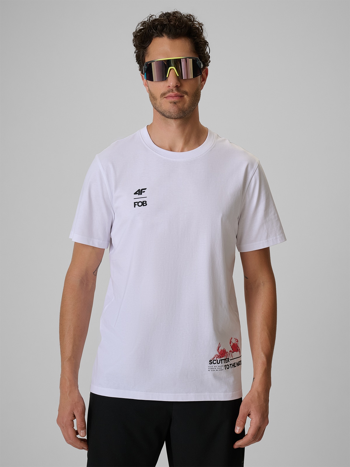4F T-shirt regular z nadrukiem męski - biały XXL