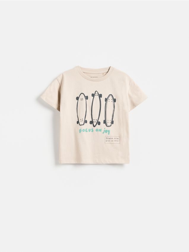 Reserved - Bawełniany t-shirt z nadrukiem - beżowy